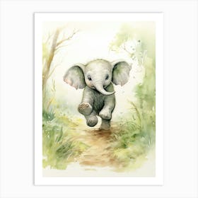 Elephant Painting Running Watercolour 4 Art Print