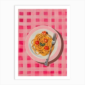 Spaghetti On Pink Checkered Tablecloth Art Print