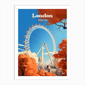 London Eye England Autumn Modern Travel Illustration Art Print