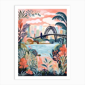 The Sydney Harbour Bridge   Sydney, Australia   Cute Botanical Illustration Travel 3 Art Print