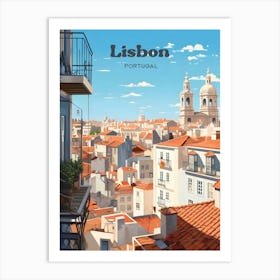 Lisbon Portugal Topview Travel Illustration Art Print