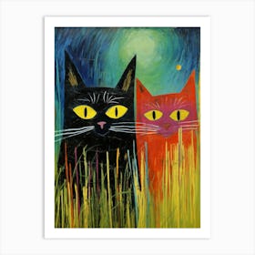 Colourful Cats In The Long Grass 1 Art Print
