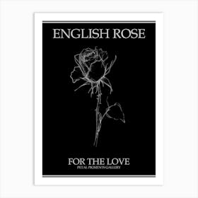 English Rose Black And White Line Drawing 35 Poster Inverted Art Print