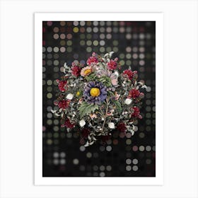 Vintage China Aster Flower Wreath on Dot Bokeh Pattern n.0734 Art Print