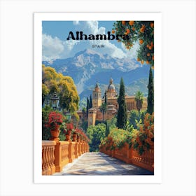 Alhambra Spain Historical Digital Travel Illustration Art Print