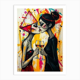 Female Wine Lovers Mixed Media Art Print