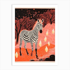 Zebra In The Wild Linocut Inspired 4 Art Print