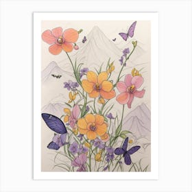 Wildflowers And Butterflies Art Print