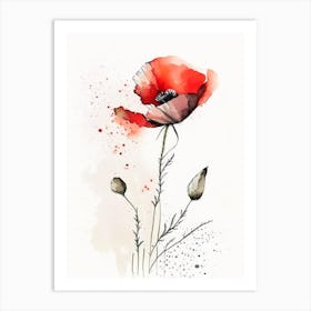 Poppy Herb Minimalist Watercolour 1 Art Print