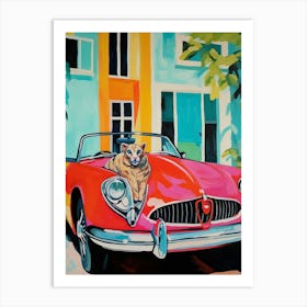 Mg Mgb Vintage Car With A Cat, Matisse Style Painting 1 Art Print
