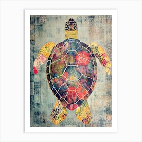Colourful Sea Turtle Textured Collage Art Print