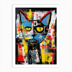 Street Art Strokes: Black Cat in Basquiat Style, Neo-expressionism Art Print