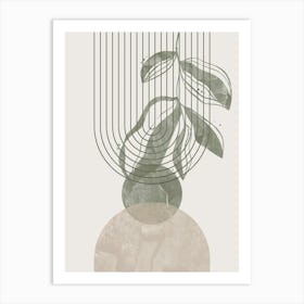 Boho Botanical Art, Sage Green and Beige Mid-Century Modern, Abstract Line 2 Art Print