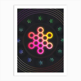 Neon Geometric Glyph in Pink and Yellow Circle Array on Black n.0026 Art Print