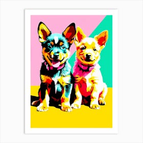 'Australian Cattle Dog Pups' , This Contemporary art brings POP Art and Flat Vector Art Together, Colorful, Home Decor, Kids Room Decor, Animal Art, Puppy Bank - 29th Art Print