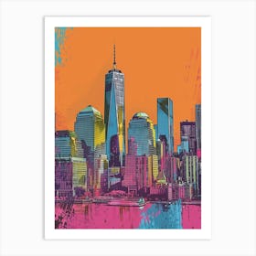Manhattan Skyline New York Colourful Silkscreen Illustration 2 Art Print