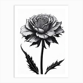A Carnation In Black White Line Art Vertical Composition 30 Art Print