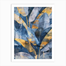 Blue And Gold Leaves 6 Art Print