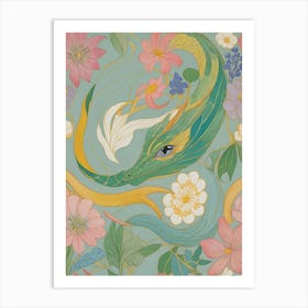 Abstract Dragon And Flowers Art Print