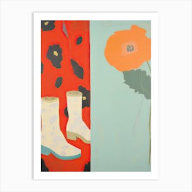 A Painting Of Cowboy Boots With Poppy Flowers, Pop Art Style 3 Art Print