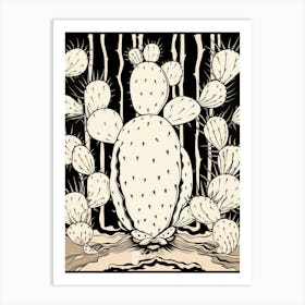 B&W Cactus Illustration Opuntia Fragilis 2 Art Print