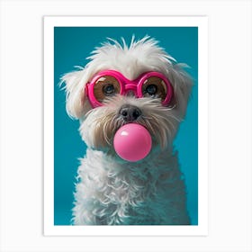 Dog With Pink Bubble Gum Art Print