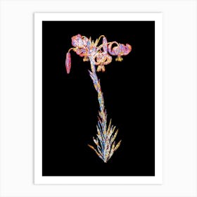 Stained Glass Vintage Lily Mosaic Botanical Illustration on Black Art Print