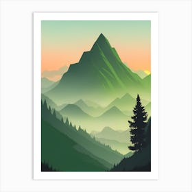 Misty Mountains Vertical Composition In Green Tone 92 Art Print