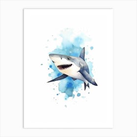 Cartoon Watercolour Whitetip Reef Shark 3 Art Print