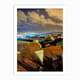 Portugal City At Night Photo Art Print