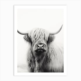 Black & White Stippling Illustration Of Highland Cow 2 Art Print