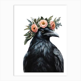 Crow With Floral Crown Art Print