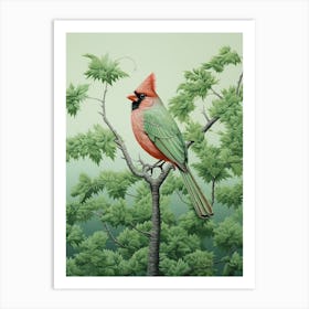 Ohara Koson Inspired Bird Painting Northern Cardinal 1 Art Print