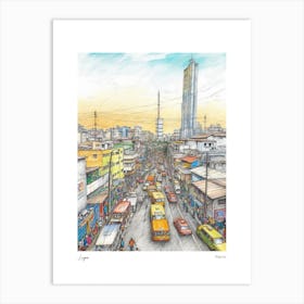 Lagos Nigeria Drawing Pencil Style 1 Travel Poster Art Print