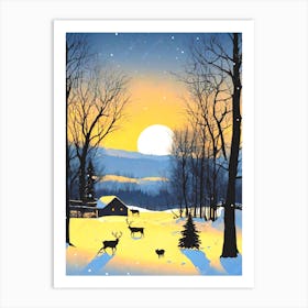 Deer In The Snow Art Print