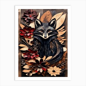Carved Wood Fox Art  Art Print