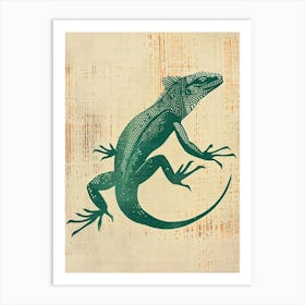 Green Iguana Block Print 3 Art Print