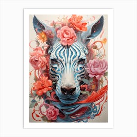 Zebra With Flowers Art Print