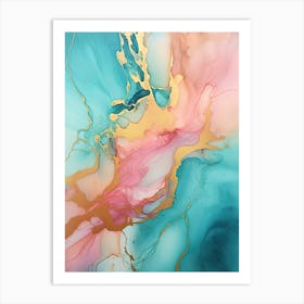 Teal, Pink, Gold Flow Asbtract Painting 1 Art Print