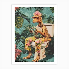 Retro Dinosaur & A Toilet 1 Art Print