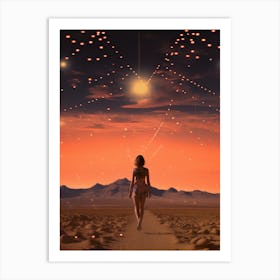 Woman roaming a cosmic desert Art Print