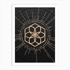 Geometric Glyph Symbol in Gold with Radial Array Lines on Dark Gray n.0200 Art Print