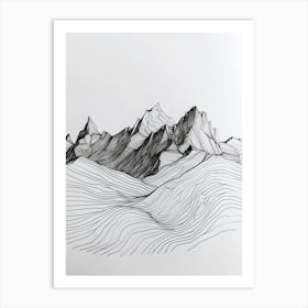 Masherbrum Pakistan Line Drawing 2 Art Print