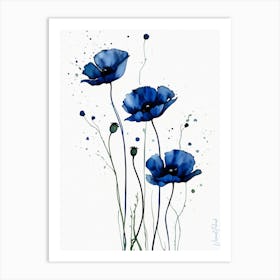 Wet On Wet Blue Poppie Flowers 1 Art Print