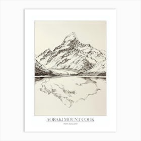 Aoraki Mount Cook New Zealand Line Drawing 4 Poster 2 Art Print