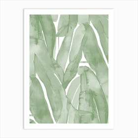 Tropical Leaves, Watercolor Sage Green Botanical Art Print