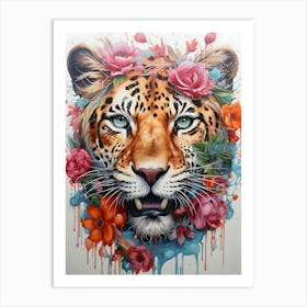 Tiger With Flowers Art Print