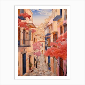 Malaga Spain 2 Vintage Pink Travel Illustration Art Print