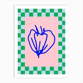 Modern Checkered Flower Poster Blue & Pink 1 Art Print