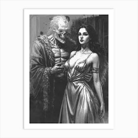 Woman And Scary Ghost Art Print